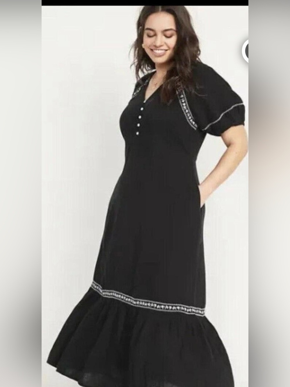 Old Navy Black Maxi Dress with White Embroidered Trim size L